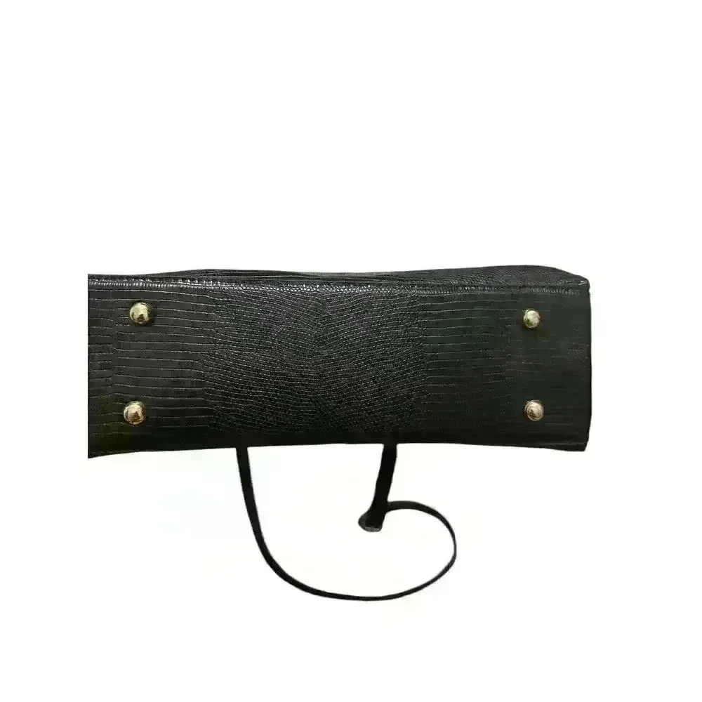 Jen & Co Tati Lizard Black Satchel Vegan Adjustable And Detachable Strap.